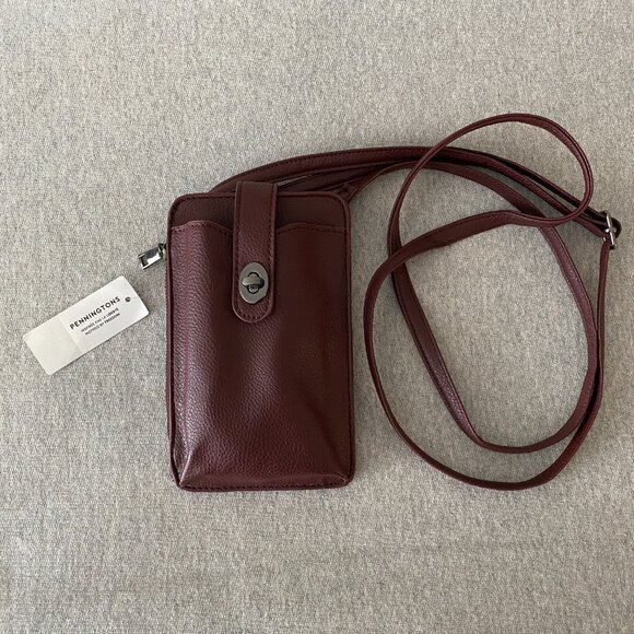 NWT Penningtons Burgundy Brown Crossbody Wallet Bag - Picture 2 of 13